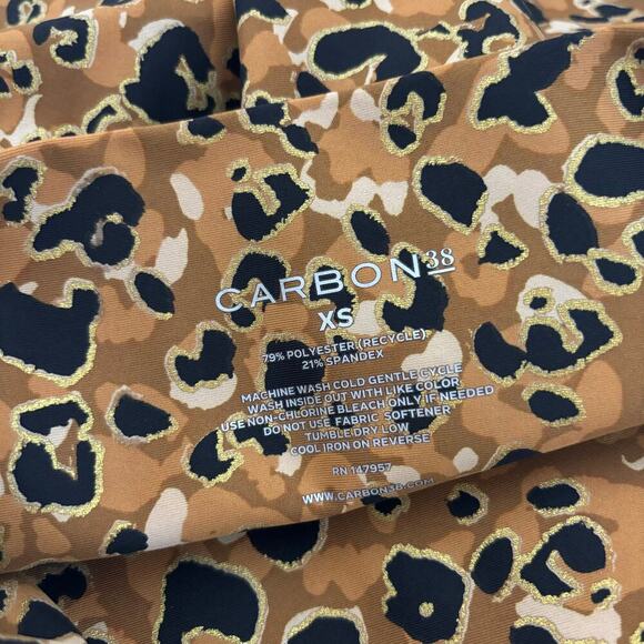 Carbon38 High Rise Layered Metallic Leopard Leggings Brown Size XS - Picture 4 of 4